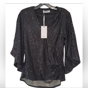 GRACE KARIN Womens Sequin Tops 3/4 Sleeve Glitter Sparkly V-Neck Top Size M NWT